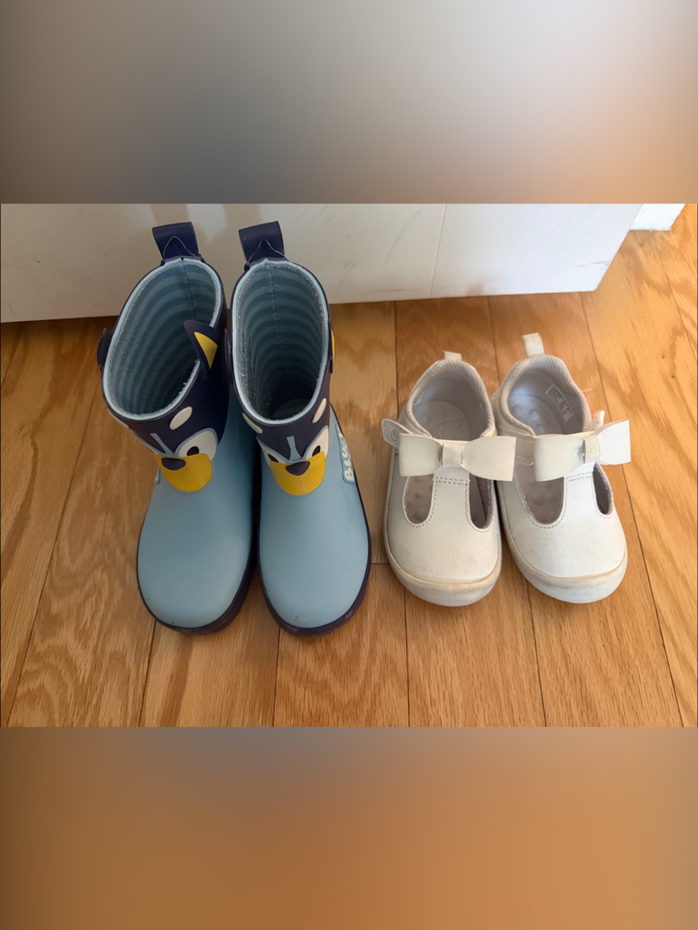 Stride Rite White Mary Jane Shoes and Bluey Rainboot Bundle